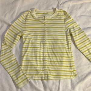 American Eagle Outfitters White and Yellow Striped Button-Front Top